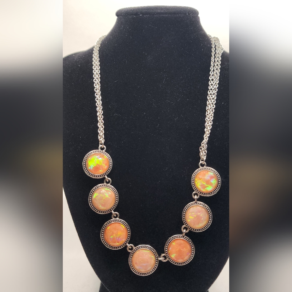 Iridescent Silver Necklace with Ornate Pendants